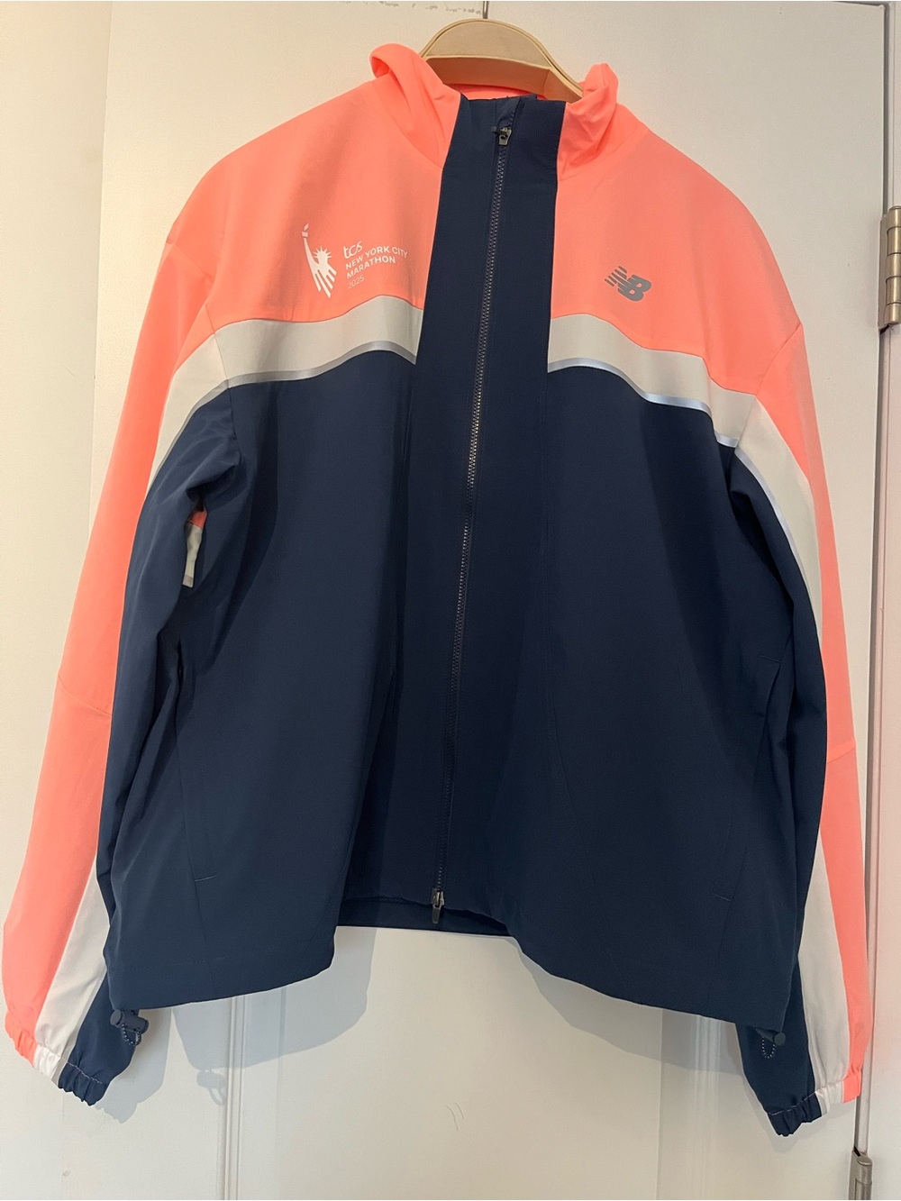 New Balance Navy & Coral Hooded Colorblock Windbreaker